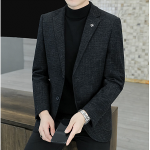 Men's small suit jacket, men's autumn and winter thickened casual business formal wear, middle-aged and young fathers' woolen suit, men's single suit
